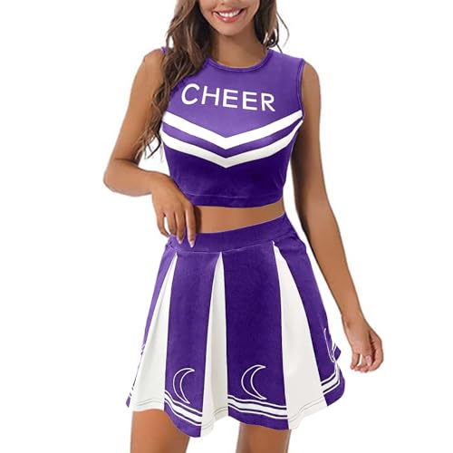 Cvanxluy Cheerleader Kostüm Damen Xs Swift Outfit Crop Top Ärmellos Mottoparty Kostüm Kleid Musical Verrücktes Uniform Minirock Cheer Faschingskostüme Dress von Cvanxluy