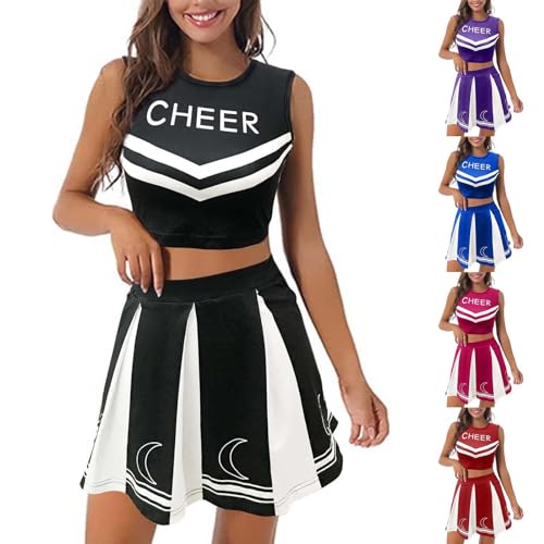Cvanxluy Cheerleader Kostüm Damen Xs Swift Outfit Crop Top Ärmellos Mottoparty Kostüm Kleid Musical Verrücktes Uniform Minirock Cheer Faschingskostüme Dress von Cvanxluy