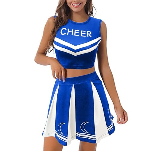 Cvanxluy Cheerleader Kostüm Damen Xs Swift Outfit Crop Top Ärmellos Mottoparty Kostüm Kleid Musical Verrücktes Uniform Minirock Cheer Faschingskostüme Dress von Cvanxluy