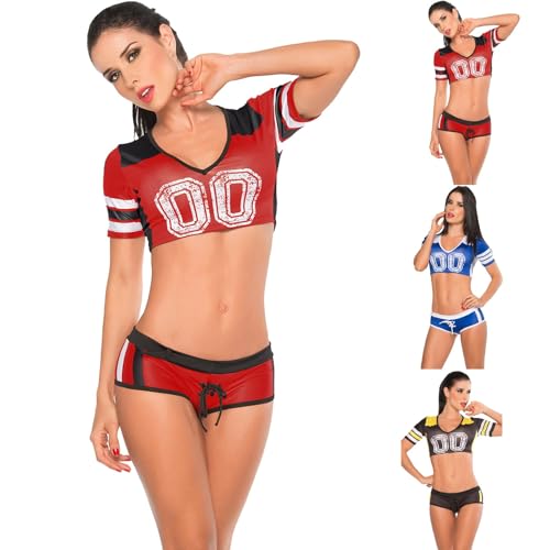 Cvanxluy Kostüm Cheerleader, Faschingskostüme Outfit Kostüm Karneval Schoolgirl Dress Kleid Cheerleader Party Minirock Crop Top Cheerleading Musical Uniform von Cvanxluy