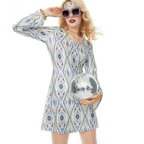 Cvanxluy hippie kostüm damen kleid, 60er 70er Jahre Hippie Kostüm Damen, Hippie Kleidung Damen mit Stirnband, 70er Jahre Bekleidung Damen Disco Outfit, 60er Jahre Kleider für Karneval Motto Party von Cvanxluy