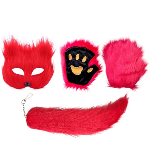 Cyatfcn Animal Maskerade Face Cover | Dress Up Face Cover with Tail and Gloves | Halloween Maske, Photo Booth Props for Halloween Decoration, Costume Accessory von Cyatfcn