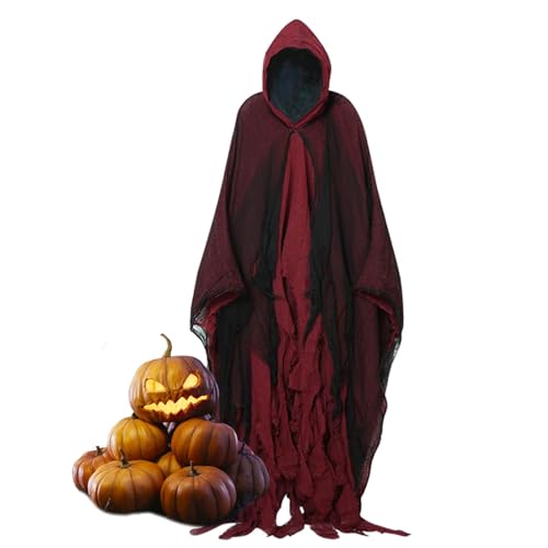 Cyatfcn Halloween-Kapuzenumhänge, Hakenumhang für Halloween - Gruseliges Cape mit Kapuze für Unisex-Erwachsene - Weiße Umhang-Requisiten im Mesh-Design für Halloween-Partys, Thementänze und von Cyatfcn