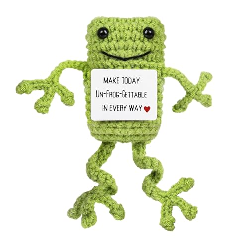 Cyatfcn Süßer gestrickter positiver Frosch, gehäkelter positiver Frosch | Häkeln Sie Frösche mit positiven Affirmationskarten - Gehäkelter emotionaler inspirierender Frosch, niedliche von Cyatfcn