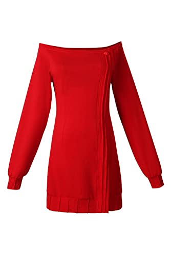 Cyborey Anime Kostüm Strickpullover Rot Damen Komplettes Set mit Stirnband und Ohrringen Halloween Karneval Cosplay Uniform von Cyborey