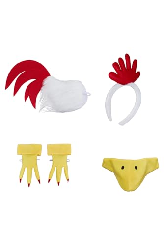 Cyborey Huhn Kostüm Erwachsene Weißer Hahn Kostüm Flauschiger Schwanz Haarband Pfote und Maske Halloween Tierkostüm Zubehör von Cyborey