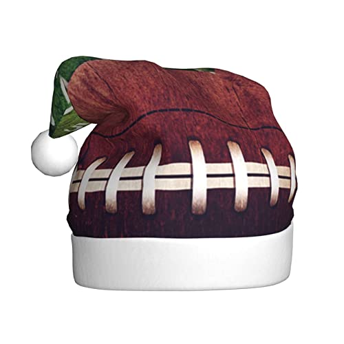 Cykazhst American Football Feld und Ball, Weihnachtsmütze für Erwachsene, Unisex, Plüsch-Weihnachtsmütze für Neujahr, festliches Partyzubehör von Cykazhst