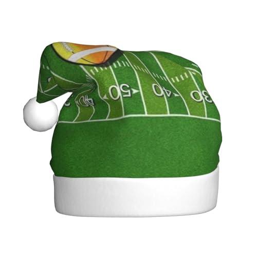 Cykazhst American Football Field Ball Sport Nikolausmütze Weihnachtsmütze für Erwachsene, Unisex, Plüsch-Weihnachtsmütze für Neujahr, festliches Partyzubehör von Cykazhst