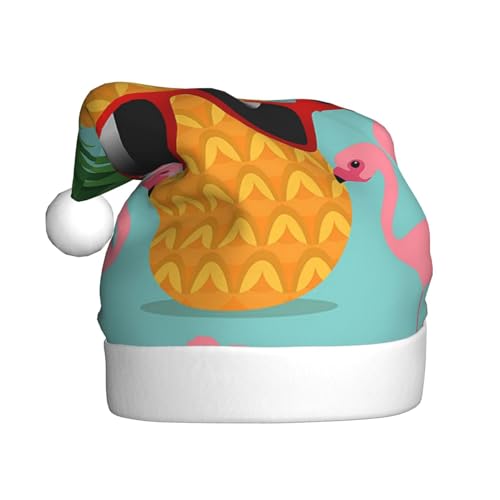 Cykazhst Ananas-Flamingo-Weihnachtsmütze für Erwachsene, Unisex, Plüsch-Weihnachtsmütze für Neujahr, festliches Partyzubehör von Cykazhst