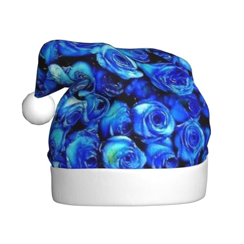 Cykazhst Blaue Rose Weihnachtsmütze für Erwachsene, Unisex, Plüsch-Weihnachtsmütze für Neujahr, festliches Partyzubehör von Cykazhst