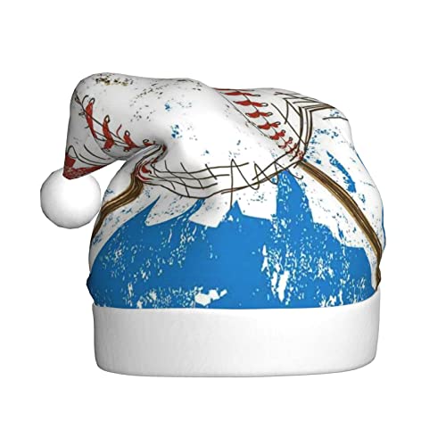 Cykazhst Handgezeichnete Baseballschläger und Ball, Weihnachtsmannmütze, Weihnachtsmütze für Erwachsene, Unisex, Plüsch-Weihnachtsmütze für Neujahr, festliches Partyzubehör von Cykazhst