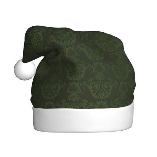 Cykazhst Hunter Green Floral Petals Pattern Santa Hat Christmas Hats For Adults, Unisex Plush Xmas Hat For New Year Festive Party Supplies von Cykazhst