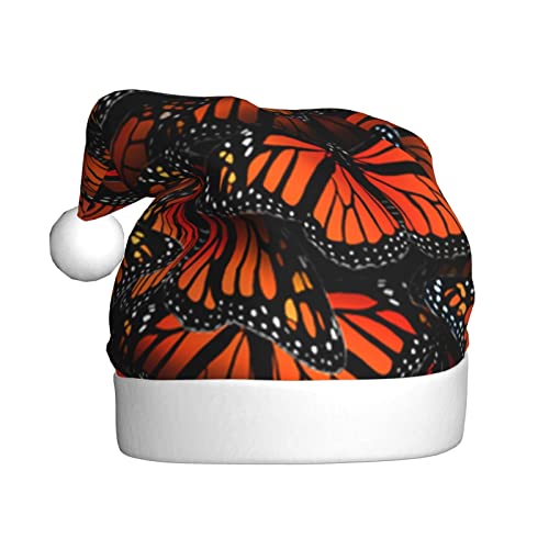 Cykazhst Monarch-Schmetterlinge, Weihnachtsmütze für Erwachsene, Unisex, Plüsch-Weihnachtsmütze für Neujahr, festliches Partyzubehör von Cykazhst