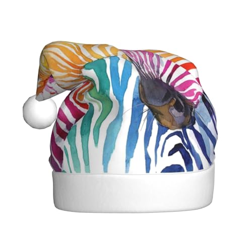 Cykazhst Niedliche Zebra-Weihnachtsmütze für Erwachsene, Unisex, Plüsch-Weihnachtsmütze für Neujahr, festliches Partyzubehör von Cykazhst