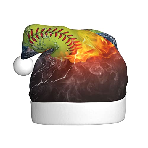 Cykazhst Orange Softball Baseball auf Feuer und Wasser, Weihnachtsmannmütze, Weihnachtsmütze für Erwachsene, Unisex, Plüsch-Weihnachtsmütze für Neujahr, festliches Partyzubehör von Cykazhst