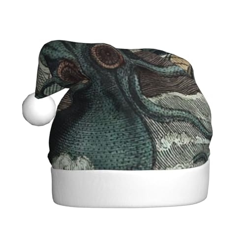 Cykazhst Sea Monster Kraken Octopus Santa Hat Weihnachtsmütze für Erwachsene, Unisex Plüsch Xmas Hut für Neujahr Festliches Partyzubehör von Cykazhst