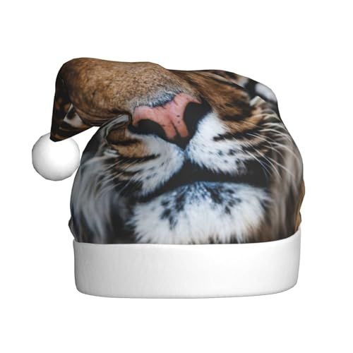 Cykazhst Tiger-Weihnachtsmannmütze, Weihnachtsmütze für Erwachsene, Unisex, Plüsch-Weihnachtsmütze für Neujahr, festliches Partyzubehör von Cykazhst