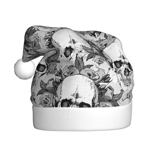 Cykazhst Totenkopf-Skelett-Weihnachtsmann-Mütze, Weihnachtsmütze für Erwachsene, Unisex, Plüsch-Weihnachtsmütze für Neujahr, festliches Partyzubehör von Cykazhst