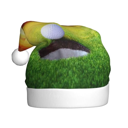 Cykazhst Weihnachtsmütze für Erwachsene, Unisex, Motiv: Golfball, Sonnenuntergang, Baum, Weihnachtsmannmütze, Plüschmütze, für Neujahr, festliches Partyzubehör von Cykazhst