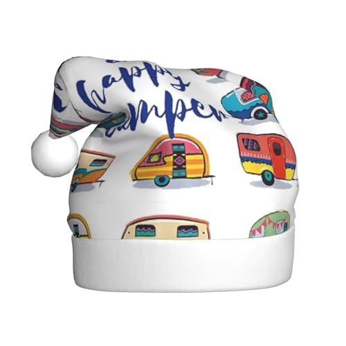 Cykazhst Weihnachtsmütze mit Aufschrift "You Make Me Happy Camper", Weihnachtsmannmütze für Erwachsene, Unisex, Plüsch-Weihnachtsmütze für Neujahr, festliches Partyzubehör von Cykazhst