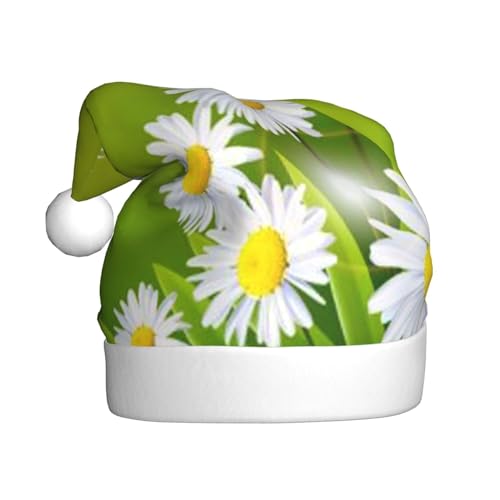 Cykazhst Weihnachtsmütze mit Blumen- und Gänseblümchen-Motiv, Weihnachtsmütze für Erwachsene, Unisex, Plüsch, Weihnachtsmütze für Neujahr, festliches Partyzubehör von Cykazhst