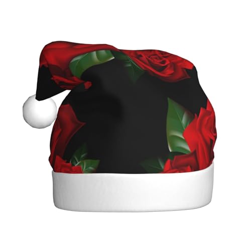 Cykazhst Weihnachtsmütze mit Gothic-Rose, Weihnachtsmütze für Erwachsene, Unisex, Plüsch, Weihnachtsmütze für Neujahr, festliches Partyzubehör von Cykazhst