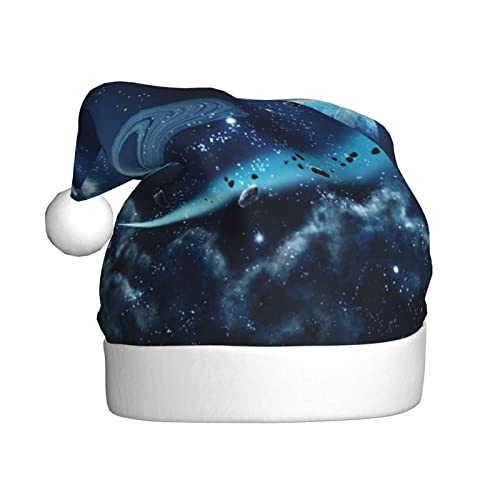 Cykazhst Weihnachtsmütze mit Mond, Sternen und Planeten, Weihnachtsmütze für Erwachsene, Unisex, Plüsch, Weihnachtsmütze für Neujahr, festliches Partyzubehör von Cykazhst