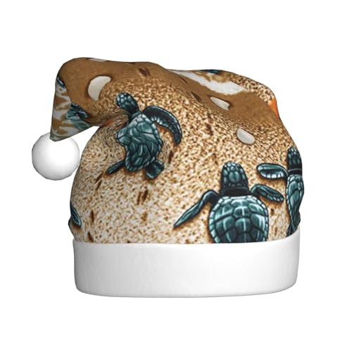 Cykazhst Weihnachtsmütze mit Schildkröten am Strand, Weihnachtsmütze für Erwachsene, Unisex, Plüsch, Weihnachtsmütze für Neujahr, festliches Partyzubehör von Cykazhst