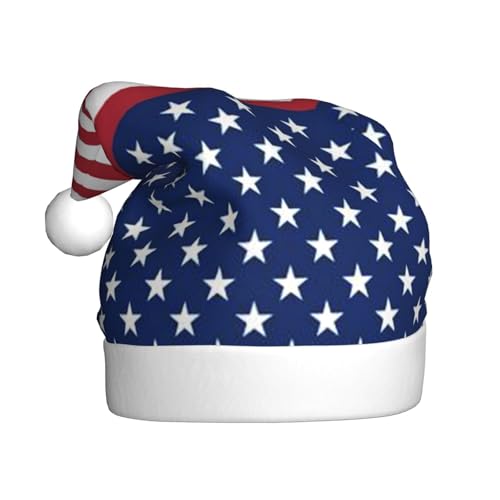 Cykazhst Weihnachtsmütze mit amerikanischer Flagge, Sterne, Streifen, Weihnachtsmütze für Erwachsene, Unisex, Plüsch-Weihnachtsmütze für Neujahr, festliches Partyzubehör von Cykazhst