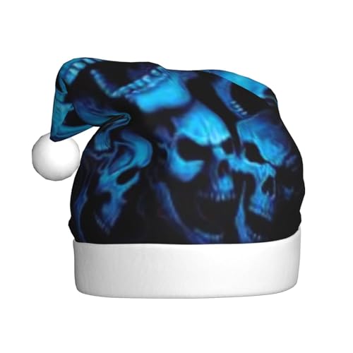 Cykazhst Weihnachtsmütze mit coolem Totenkopf-Muster, Weihnachtsmütze für Erwachsene, Unisex, Plüsch-Weihnachtsmütze für Neujahr, festliches Partyzubehör, Schwarz und Blau von Cykazhst