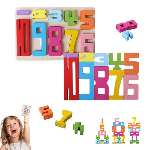 Cymwer Inspirierte hölzerne Zahlenblöcke, Zahlenbausteine, Holzbausteine Bauklötze, Montessori Spielzeug ab 3 Jahre, 1–10 Zahlenspiel, Geschenke for Mädchen Jungen Kinder von Cymwer