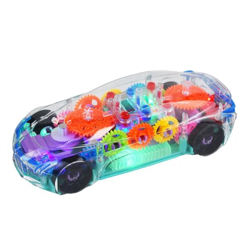 Cymwer Light Up Transparent Gear Car Spielzeug for Kinder, Bump and Go Spielzeugauto mit coolem Licht und Musik, automatische Lenkung Dynamisches Zahnrad-Auto for Baby Jungen und Mädchen von Cymwer