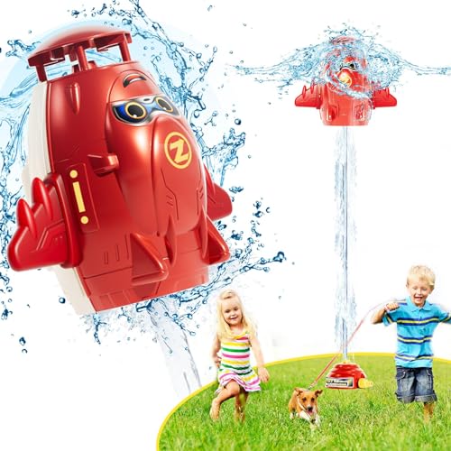 Cymwer Wasserrakete-Spielzeug für Kinder, 3 4 5 6 7 8 Jahre Junge und Mädchen, Raketensprinkler Wasserspielzeug Outdoor Spiele für Kinder Gartenspielzeug Kinder Draußen Wasserspiel von Cymwer