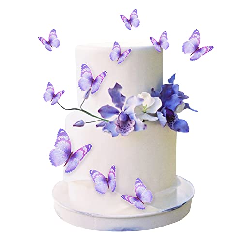 Cyodoos 30 Stück blaue lila gemischte Größe lebendige 3D Schmetterling Cupcake Topper für Mädchen Frauen Happy Birthday Hochzeit Party Kuchen Wand Party Essen Dekorationen von Cyodoos