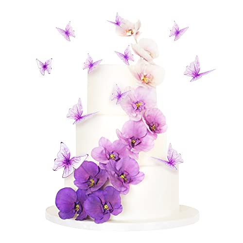 Cyodoos 30 Stück lila gemischte Größe lebendige 3D Schmetterling Cupcake Topper für Mädchen Frauen Happy Birthday Hochzeit Party Kuchen Wand Party Essen Dekorationen von Cyodoos