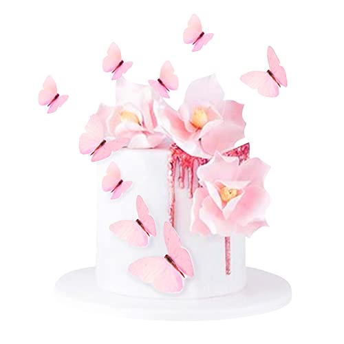 Cyodoos 30 Stück rosa gemischte Größe lebendige 3D Schmetterling Cupcake Topper für Mädchen Frauen Happy Birthday Hochzeit Party Kuchen Wand Party Essen Dekorationen von Cyodoos