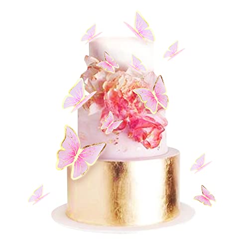 Cyodoos 30 Stück rote goldene Kante gemischte Größe lebendige 3D Schmetterling Cupcake Topper für Mädchen Frauen Happy Birthday Hochzeit Party Kuchen Wand Party Essen Dekorationen von Cyodoos