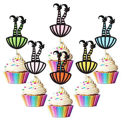 Cyodoos 48 Stück Halloween Hexe Stiefel Cupcake Topper Hexenbeine Cupcake Picks Halloween Thema Party Kuchen Dekorationen von Cyodoos