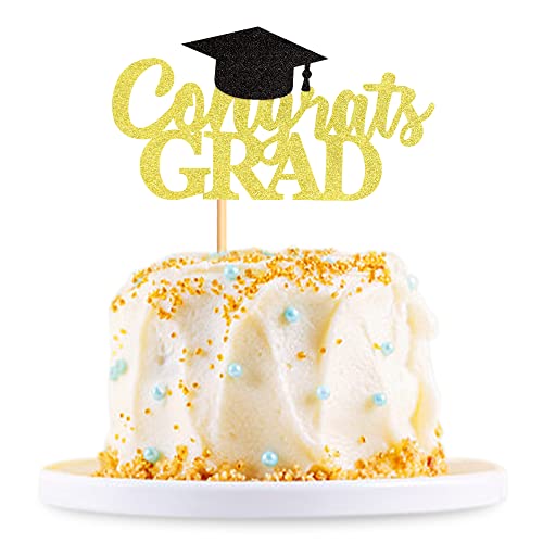 Cyodoos Gold Glitter 2022 Congrates Grade Cake Topper Congrats Grade Cap Cake Picks Graduation Food Picks für Graduate Party Dekorationen Supplies von Cyodoos