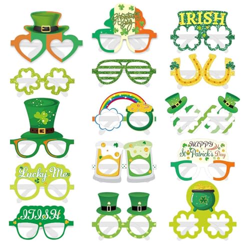 15 Stück St. Patricks Day Brillen, St. Patricks Day Dekorationen, Kleeblatt-Brille, St. Patricks Day Zubehör, Brillenrahmen, Brillen, Kostüm-Zubehör für Kinder und Erwachsene, Partyzubehör von Czdtq