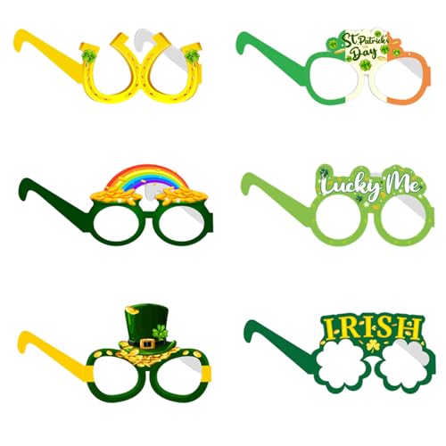 6 Paar Kleeblatt-Brille, St. Patrick's Day Zubehör, lustige Papierbrille, St. Patrick's Day Party, Fotoautomaten-Requisiten, Brillenrahmen, Brillen, Kostüm-Zubehör für Kinder und Erwachsene, von Czdtq