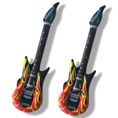 Aufblasbare Gitarre, aufblasbare Gitarre, Kinder, Spielzeuggitarre, Rock-Flame-Design, Rockstar-Kostüm, aufblasbare Gitarre, aufblasbares Zubehör für 80er- und 90er-Jahre-Motto-Partys, 2 Stück von Czdtq