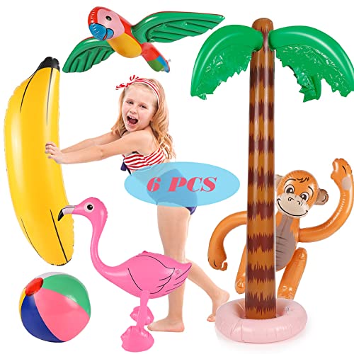 Czemo Wasserball Aufblasbar Palmen Kokosnussbaum Set Aufblasbare Flamingo Spielzeug Tiere Beach Party Deko für Sommer Schwimmbad Hawaii Deko Luau Party von Czemo