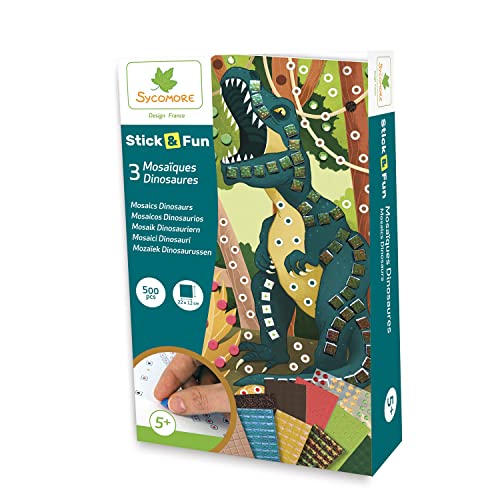 D'Arpèje Sycomore – Dinosaurier-Mosaik – Stick'N Fun Mini – 3 Projekte zum Thema Dinosaurier – 500 Mosaike zum Aufkleben – ab 5 Jahren – CRE7044, grün/braun von D'Arpèje