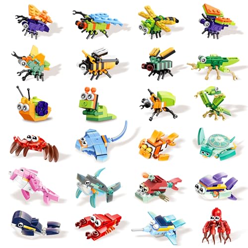 D-FantiX 24 Stück Party Favors für Kinder - 647 PCS Meerestiere und Insekten Bauklötze Sets für Klassenzimmer Preise Strumpf Stuffers Geburtstag Weihnachten Geschenke für Jungen Mädchen 6+ von D-FantiX