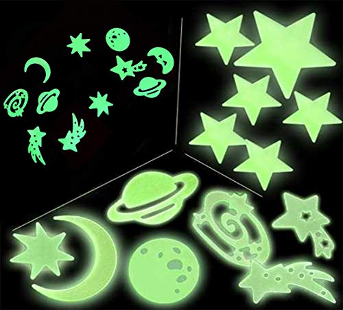 24 3D Glow in The Dark Magical Galaxy Planets, Shooting Stars and Moon Shapes, Florescent Wall Decals, Decor Stickers for Sensory Nursery, Baby Kids Children Bedroom Decoration (24 Galaxy & Planets) von D.A.Y. Republic