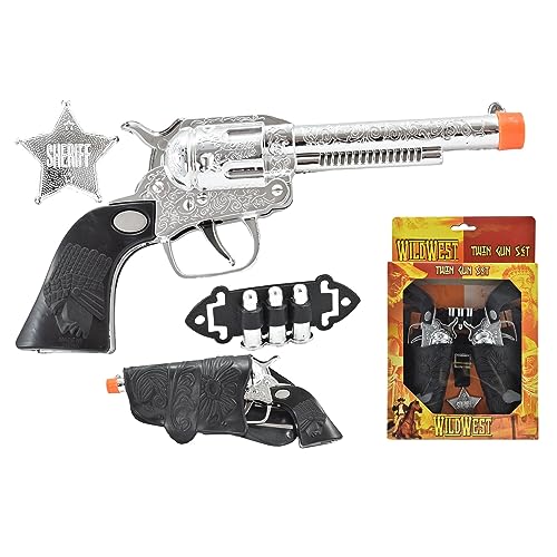 Wild Wild West Cowboy Sheriff Twin Gun Dress Up Set Komplett mit Holster Gürtel mit zwei Gewehren, Kugeln und Abzeichen, Kinder Rollenspiel Kostüm Spielset (10-teiliges Wild West Cowboy Set) von D.A.Y. Republic