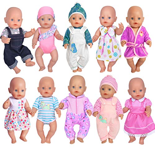 10 Sets Puppenkleider Outfits für 14 bis 16 Zoll Neugeborene Babypuppen und für 18 Zoll amerikanisches Mädchen von ebuddy