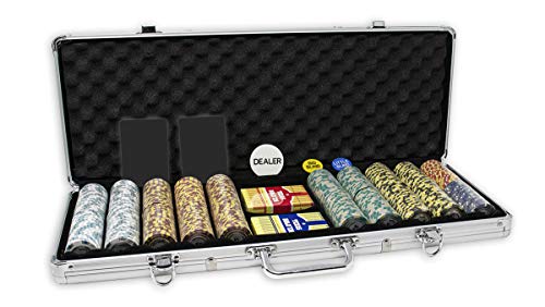 DA VINCI Monte Carlo Poker Club Set von 500 14 Gramm Dreifarbige Chips mit Aluminium Fall, Karten, 2 Cut Cards, Dealer und Blind Buttons von DA VINCI