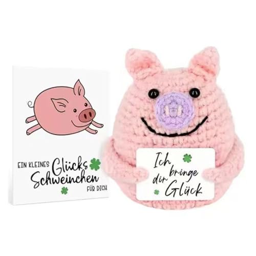 DABAIXIONG Gehäkelter Schweinchen Schlüsselanhänger Mit Positiver Karte Weiches Stricken Handgefertigtes Bastelgeschenk Schweinchen Anhänger Für Alle Altersgruppen von DABAIXIONG